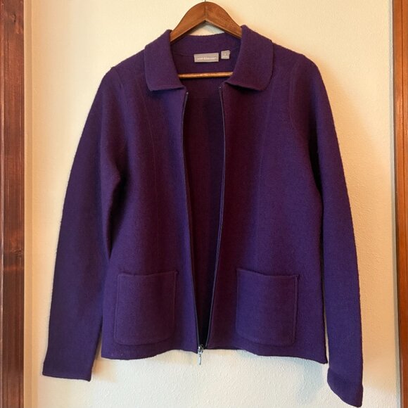 Croft&Barrow 100% Wool Plum Purple Full Zip Sweater Jacket Front Pockets Size S - Picture 4 of 10